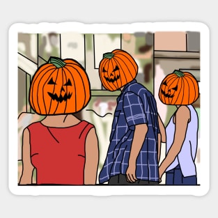 Halloween Horror Pumpkin Head Distracted Boyfriend Meme Sticker